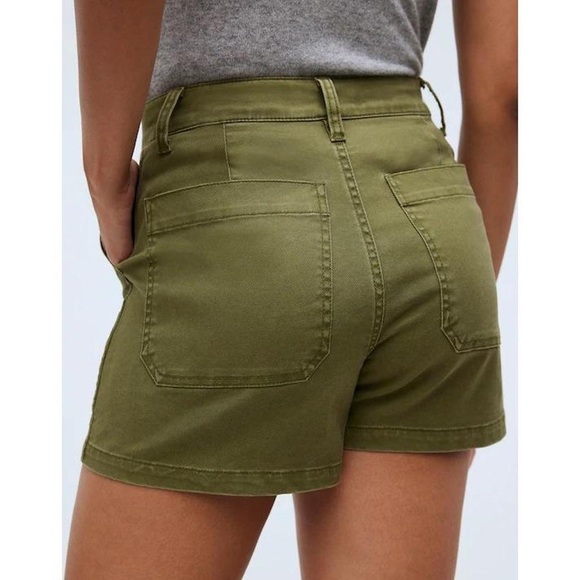Madewell Patch Pocket Chino Utility Shorts Olive Green High Rise Size 33 NWT - Picture 2 of 8